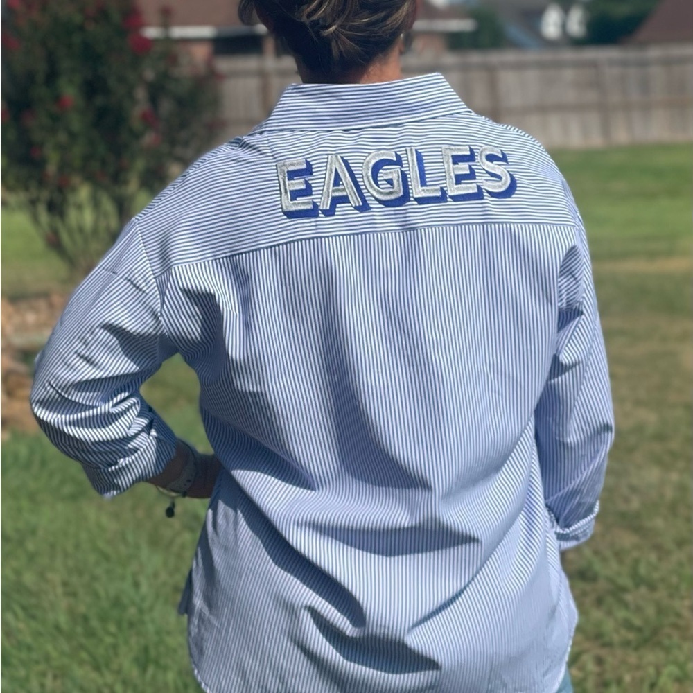 *Customizable* Embroidery Striped Button Down Shirt